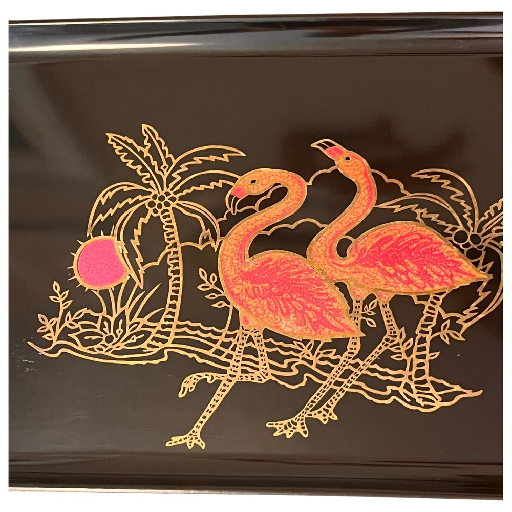 Vintage Couroc Monterey Large Flamingo Tray Tropical MCM Bar Decor - Picture 3 of 5